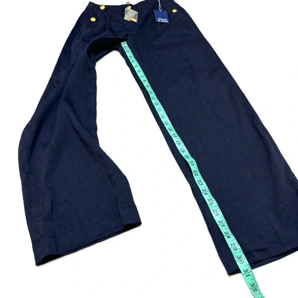 J. Crew x Marie Marot Sz 0 sailor wide leg pants linen blend navy gold buttons - Picture 7 of 7